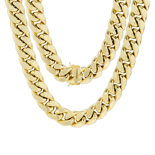 10K Yellow Gold 13Mm Thick Miami Cuban Link Chain Necklace, Mens Jewelry Box Clasp 20" - 30"