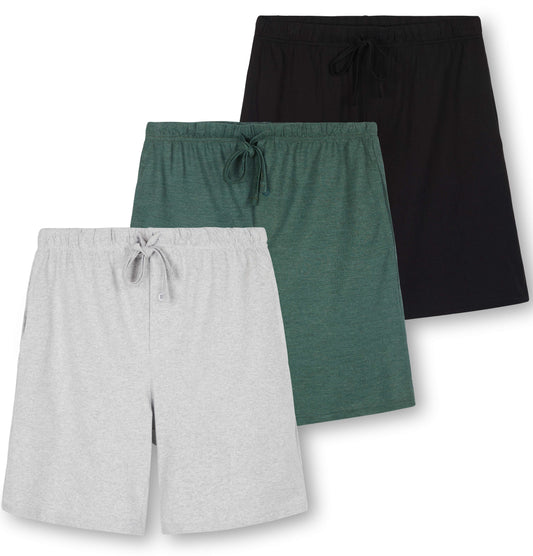 3 Pack:Mens Cotton Ultra-Soft Knit Sleep Pajama Shorts & Lounge Wear (Available in Big & Tall)