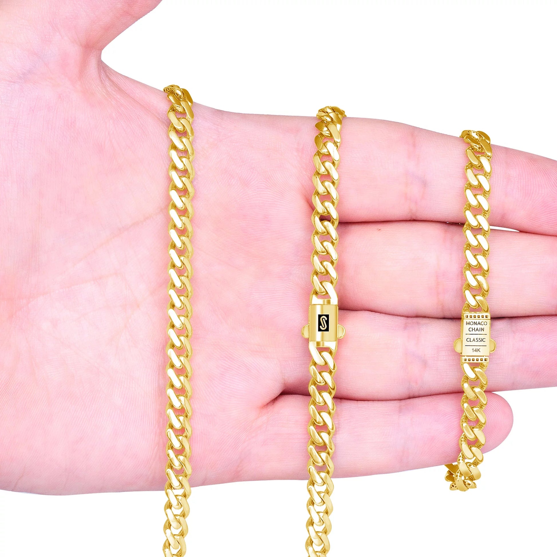 14K Yellow Gold 6Mm Royal Monaco Miami Cuban Link Chain Necklace, Mens Jewelry Fancy Box Clasp 18" - 30"